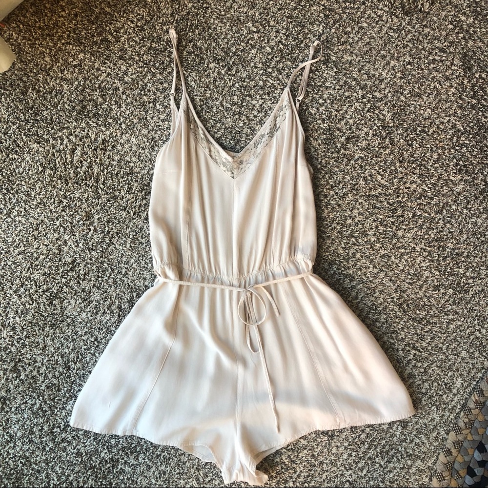 Super soft nude romper with pockets!